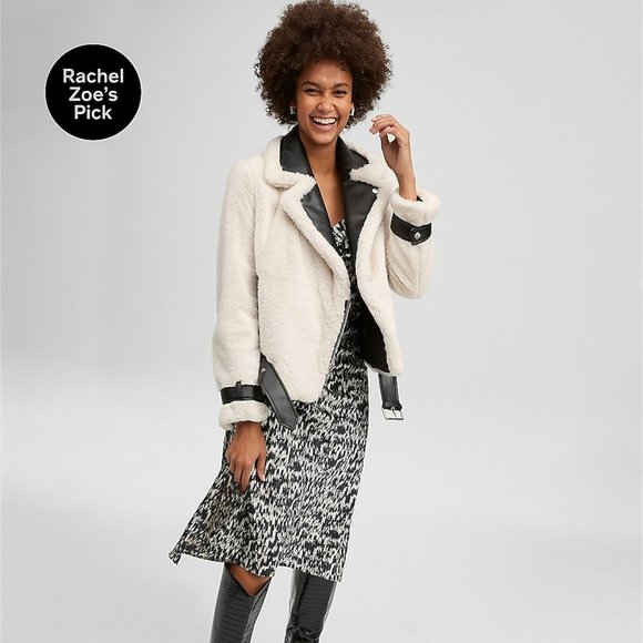 NWT-Faux Fur & Leather Trim Moto Jacket - Picture 5 of 6